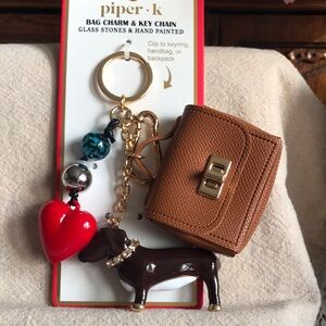 NEW- PiperK. Bag Charm with Mini Purse, hound and Glass Hand Painted Stones.